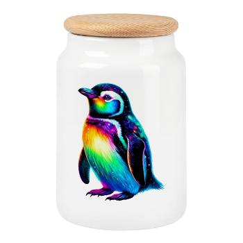 Pingouin - Boîte à biscuits avec couvercle en bois - blanc - Devant