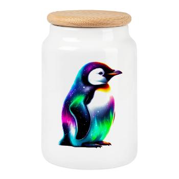 Pingouin - Boîte à biscuits avec couvercle en bois - blanc - Devant