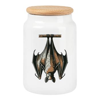 Bat - Cookie Jar with Wooden Lid - white - Front