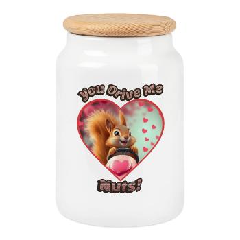 You Drive Me Nuts - Valentine Love Squirrel - Cookie Jar with Wooden Lid - white - Front
