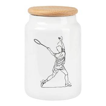 Dessin d’un joueur de badminton - Boîte à biscuits avec couvercle en bois - blanc - Devant