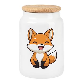 Renard mignon et heureux dans le style dessin animé - Boîte à biscuits avec couvercle en bois - blanc - Devant
