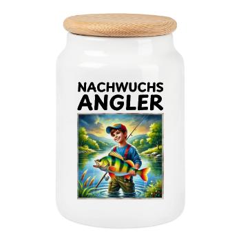 Jeunes pêcheurs - Perche motif enfants - Boîte à biscuits avec couvercle en bois - blanc - Devant