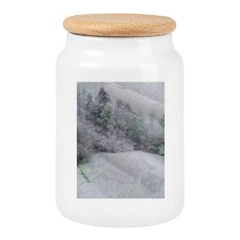 Schnee Landschaft auf Baumstämmen - Keksdose mit Holzdeckel - Weiß - Vorne