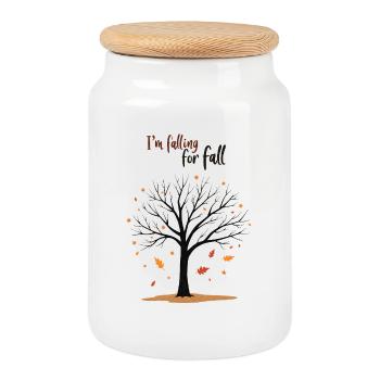 Bald Tree "Autumn in Love" Humor - Cookie Jar with Wooden Lid - white - Front