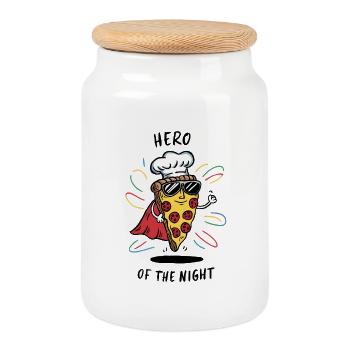 Leftover Pizza Hero - Cookie Jar with Wooden Lid - white - Front