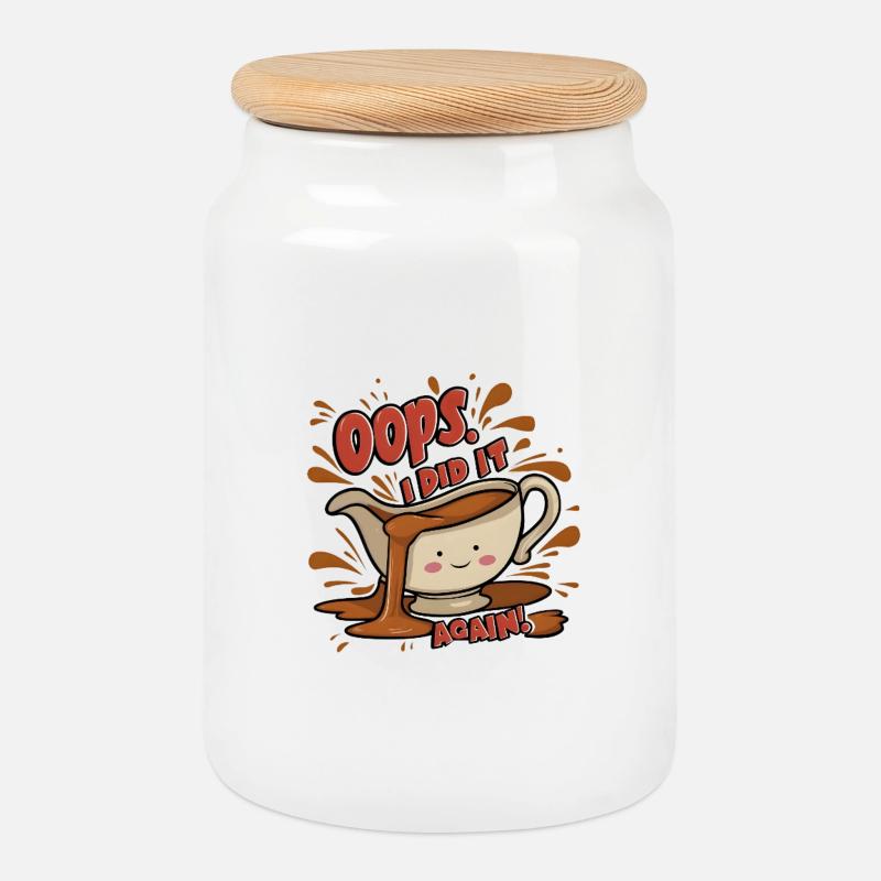 Accident de saucière - Boîte à biscuits avec couvercle en bois - blanc