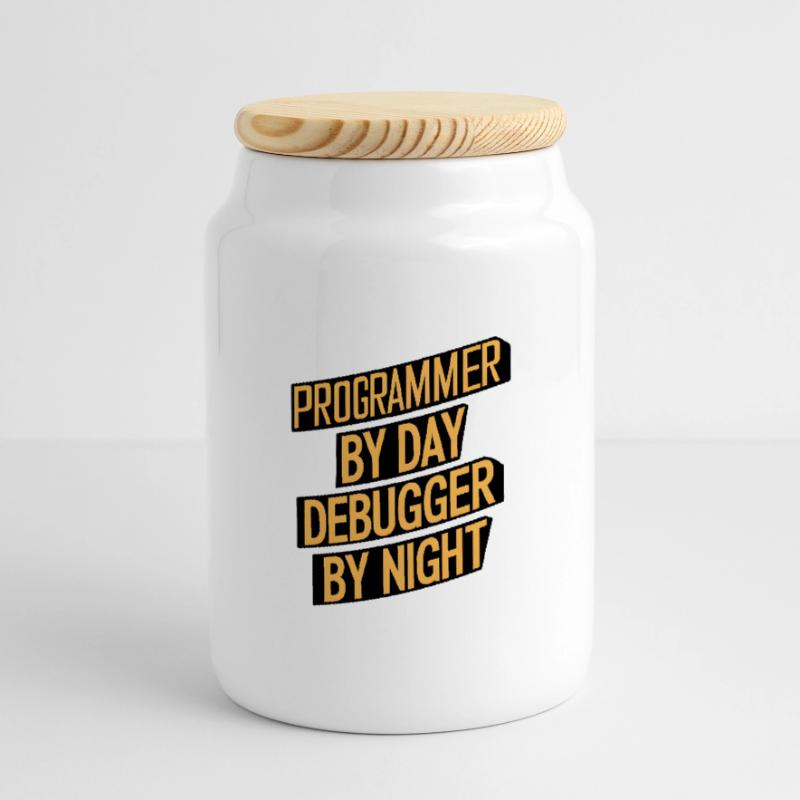 Programmer by Day, Debugger by Night Keksdose mit Holzdeckel