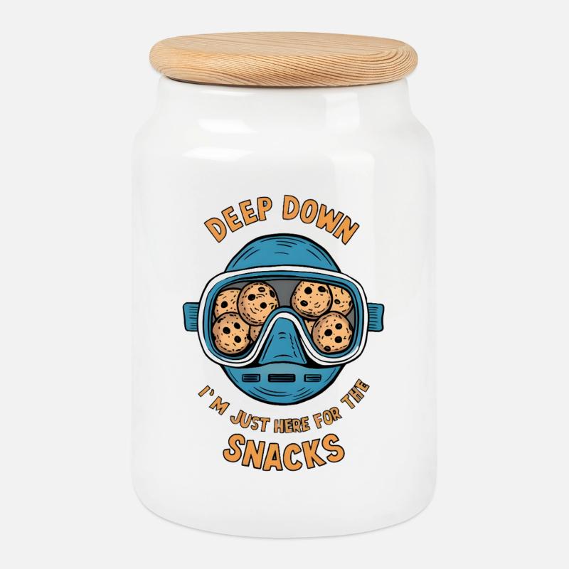 I Dive Deep for Snacks - Cookie Jar with Wooden Lid - white