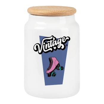 Patin à roulettes vintage - Boîte à biscuits avec couvercle en bois - blanc - Devant