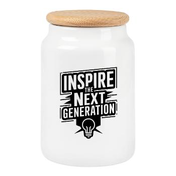 Inspire the Next Generation - Cookie Jar with Wooden Lid - white - Front