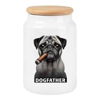 Carlin - Le Dogfather - Chien au Cigare - Boîte à biscuits avec couvercle en bois - blanc - Devant