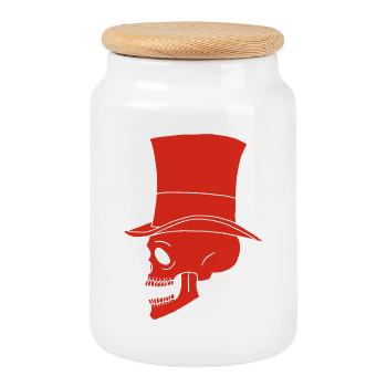 Vintage Red Skull - Cookie Jar with Wooden Lid - white - Front