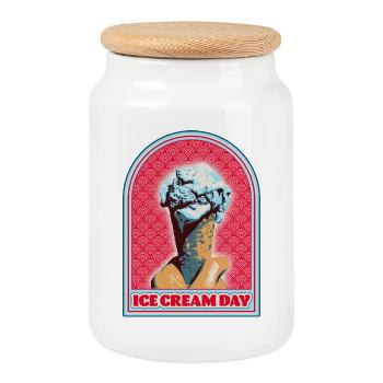 Eiscreme Motiv Pop Art Style - Keksdose mit Holzdeckel - Weiß - Vorne