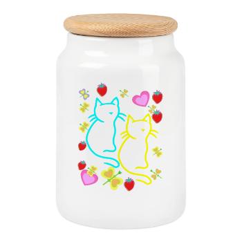 Retro Cats Cat Hearts Strawberries Summer Kids - Cookie Jar with Wooden Lid - white - Front