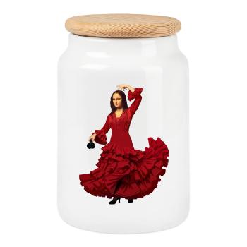 Mona Lisa (La Joconde) flamenco - Boîte à biscuits avec couvercle en bois - blanc - Devant
