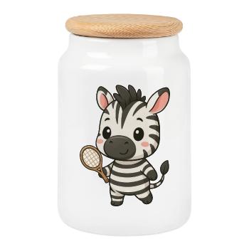 Süßes Zebra Tennis Spieler Cartoon Freude Chibi - Keksdose mit Holzdeckel - Weiß - Vorne