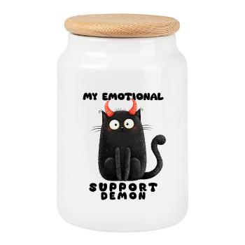 Emotional Support Demon – Funny Cats Edition - Cookie Jar with Wooden Lid - white - Front