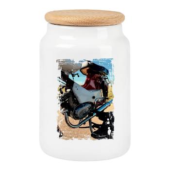 Starling - Cookie Jar with Wooden Lid - white - Front