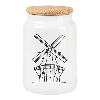 Moulin à vent - Boîte à biscuits avec couvercle en bois - blanc - Devant