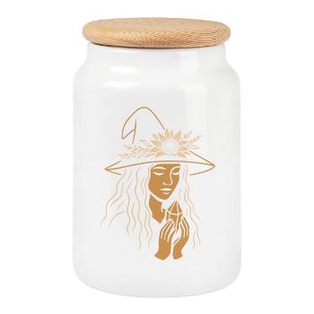 Summer Witch with Crystal - Pagan Spirit Art - Cookie Jar with Wooden Lid - white - Front