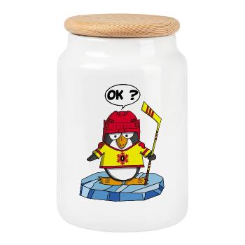 Penguin and winter sports - Cookie Jar with Wooden Lid - white - Front