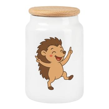 Bébé hérisson dansant petit ami - Boîte à biscuits avec couvercle en bois - blanc - Devant