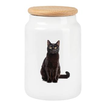 Black Elegant Cat – Stylish, Mysterious - Cookie Jar with Wooden Lid - white - Front