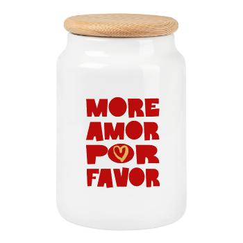 More Amor Por Favor – Bold Love Design - Cookie Jar with Wooden Lid - white - Front