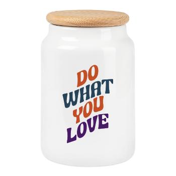Do What You Love – bunte Typografie - Keksdose mit Holzdeckel - Weiß - Vorne