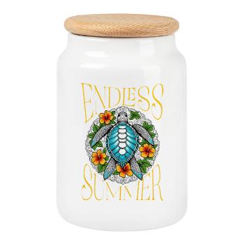 Tropical sea turtle - Cookie Jar with Wooden Lid - white - Front