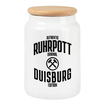 Authentic Ruhrgebiet original Duisburg edition - Cookie Jar with Wooden Lid - white - Front