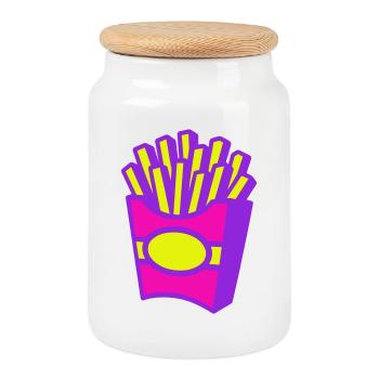 Frites Pop Art - Boîte à biscuits avec couvercle en bois - blanc - Devant
