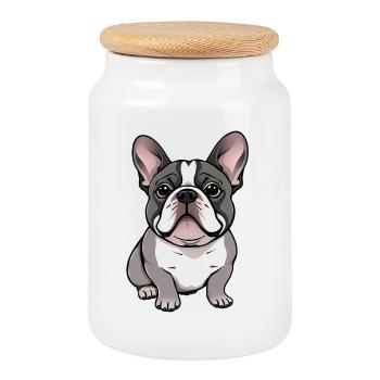 Bouledogue français - Boîte à biscuits avec couvercle en bois - blanc - Devant