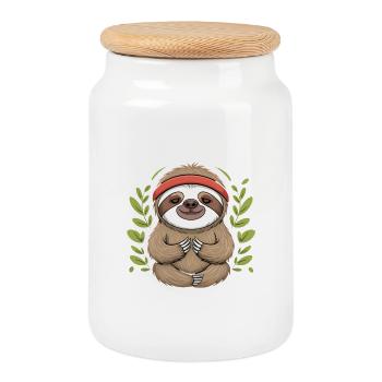 Conception de paresseux à moitié éveillé - Boîte à biscuits avec couvercle en bois - blanc - Devant