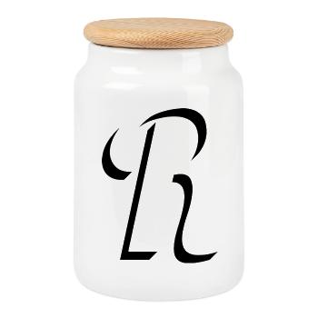 Letter R, name, the letter R - Cookie Jar with Wooden Lid - white - Front