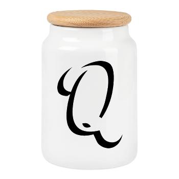 Letter Q, name, the letter Q - Cookie Jar with Wooden Lid - white - Front