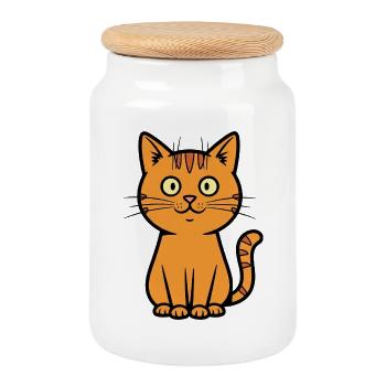 Playful cat illustration for kids - Cookie Jar with Wooden Lid - white - Front