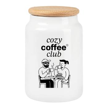 Café club confortable - Boîte à biscuits avec couvercle en bois - blanc - Devant