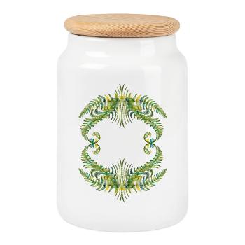 Kaleidoskop-Ornament aus grünen Farnblättern - Keksdose mit Holzdeckel - Weiß - Vorne