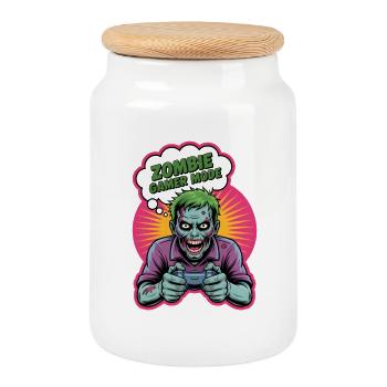 Zombie Gamer Mode T-shirt - Boîte à biscuits avec couvercle en bois - blanc - Devant