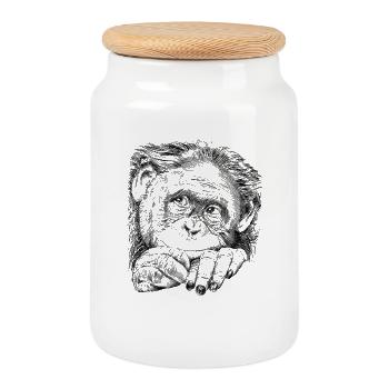 Singe - Boîte à biscuits avec couvercle en bois - blanc - Devant