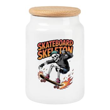 Skateboard Skeleton Dynamic Design - Cookie Jar with Wooden Lid - white - Front