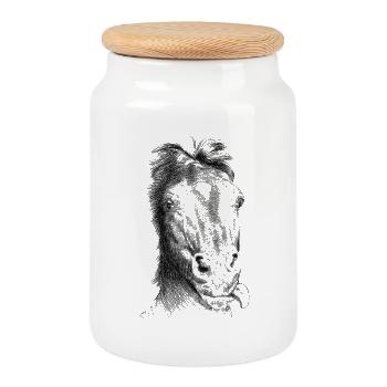 Horse - Cookie Jar with Wooden Lid - white - Front