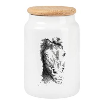Horse - Cookie Jar with Wooden Lid - white - Front