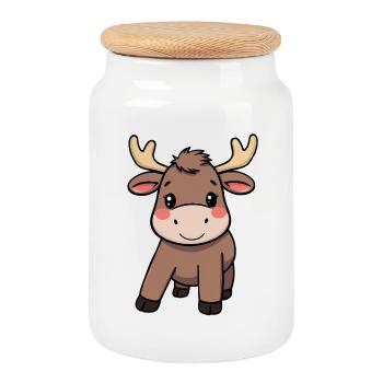 Elk - Cookie Jar with Wooden Lid - white - Front