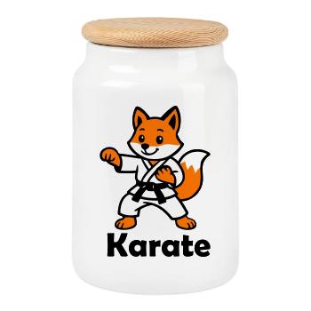 Karaté Renard - Boîte à biscuits avec couvercle en bois - blanc - Devant