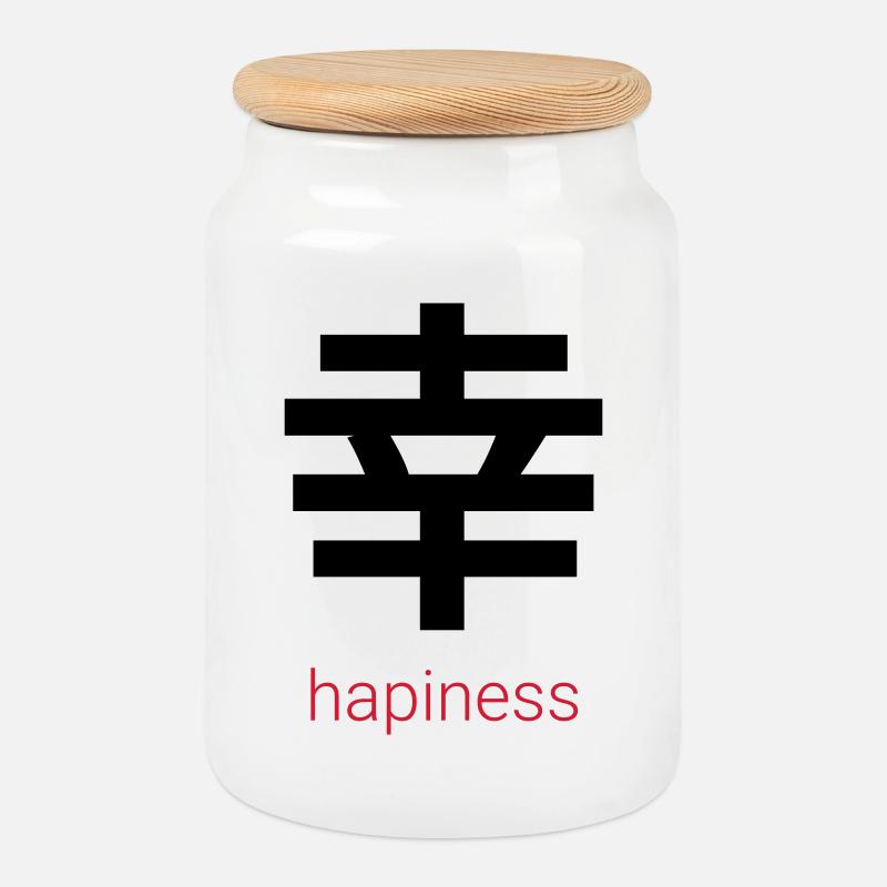 幸 – Japanisches Glück - Keksdose mit Holzdeckel - Weiß