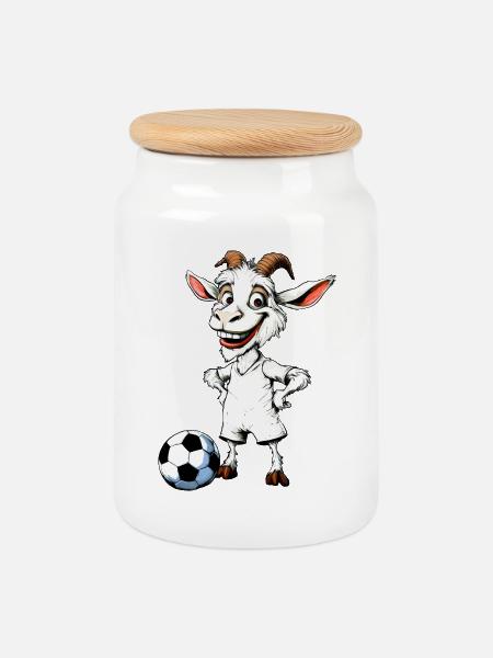 Ziegen Fussball / Fussballer Ziege - Keksdose mit Holzdeckel - Weiß