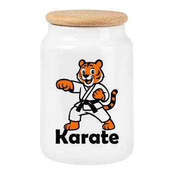 Karate Tiger - Cookie Jar with Wooden Lid - white - Front